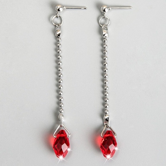 Any 2/$20! Silver Dangling Red Crystal Earrings - Picture 2 of 6